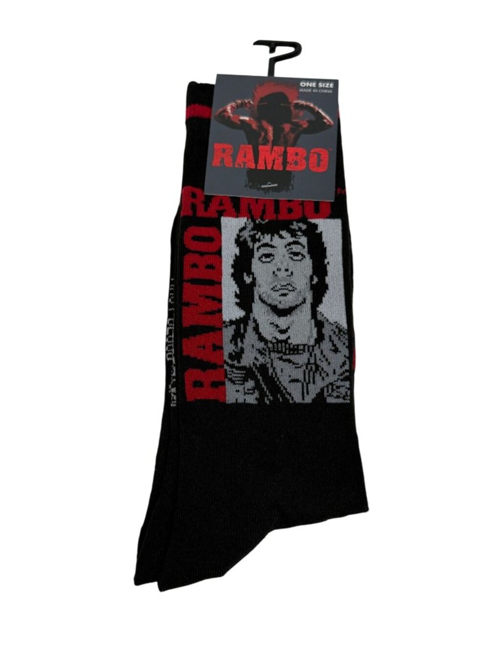 Rambo Graphic Crew Socks Mens 7-12 Black Movie Socks